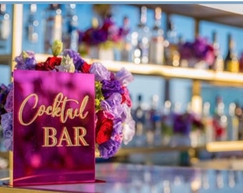Modern Mirrored Acrylic Cocktail Bar Sign - 3D Acrylic Laser Cut Laser Engraved - Wedding Sign - Mirrored Acrylic - Bar Sign