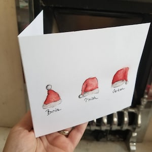 Lot de 2 cartes de Noël personnalisées, peintes à la main (PAS D'IMPRESSION), aquarelle, pour 2 personnes et plus
