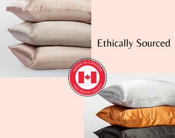Luxury Satin Pillowcase/ Made in Canada / vegan silk / Queen Size silk pillow cover, same day shipping/ Silk Pillow Cover / Choose Colour