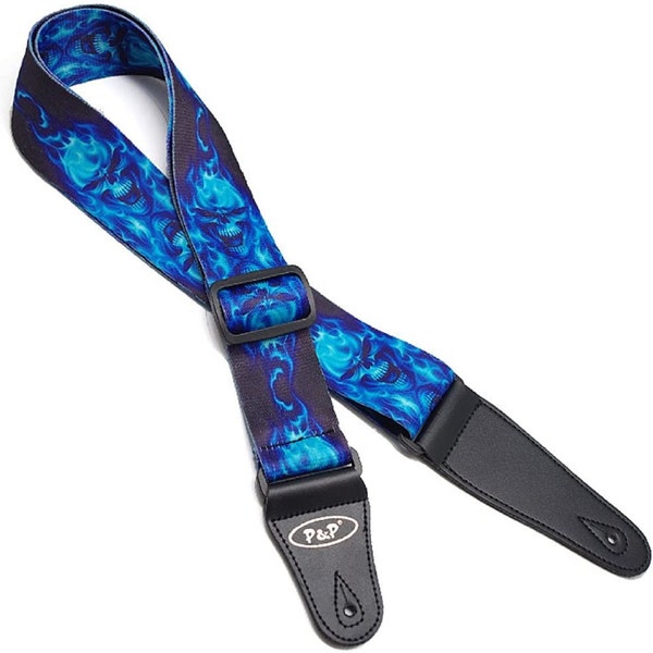 Blue Fire Skull Skeleton Dragon Guitar Strap Rock Bass Electric Flame Free Shipping New