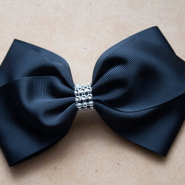 Black Bow with Rhinestones, Dance Bows, Cheer Bows, Rhinestone Bows, Bows with Bling, Black Bows, Big Bows, Sparkly Bows, Fancy Bows, Bows