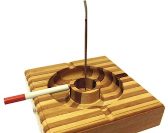 Bamboo Ashtray with Hole for Incense Stick, Hand Made