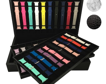 Luxury Storage Case for Apple Watch Bands (Multi-Tray, Snake Leatherette and Velvet, Stores 40-80 Bands)