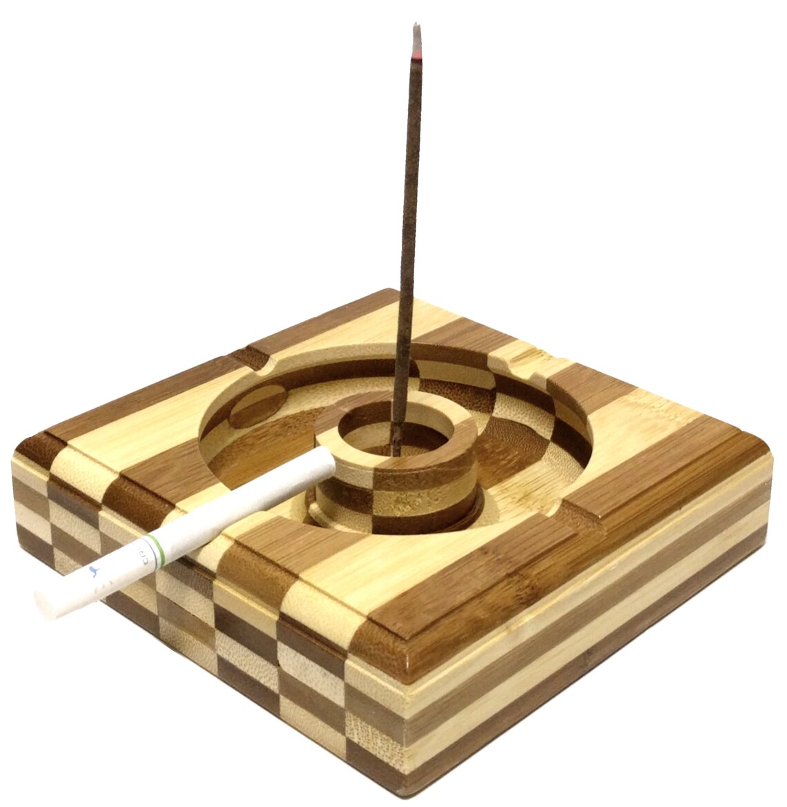 Bamboo Ashtray With Hole for Incense Stick Hand Made Etsy