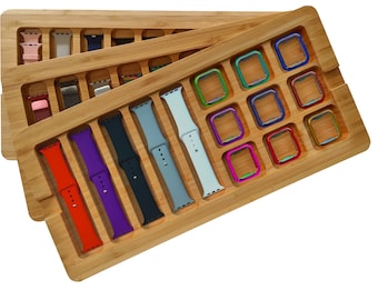 Wooden Stackable Storage Case for Apple Watch Bands (Stores 5 bands, 9 watch faces/covers, Bamboo)