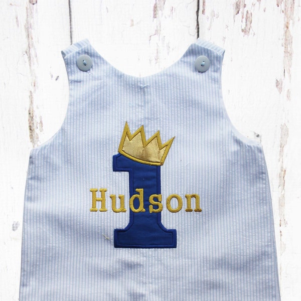 Boy Prince Birthday Outfit, Birthday Crown Romper Shortall Longalls,1st 2nd 3rd Birthday Party Add Hat or White Collar Shirt, Fast Shipping