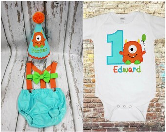 monster first birthday cake smash outfit