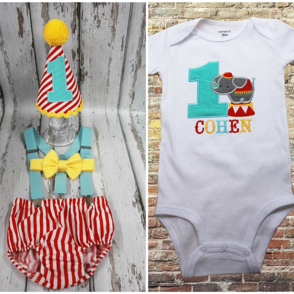 Boys Circus Elephant Cake Smash, Red and White Stripe Cake Smash, Boys Cake Smash Outfit, First Birthday Clothes