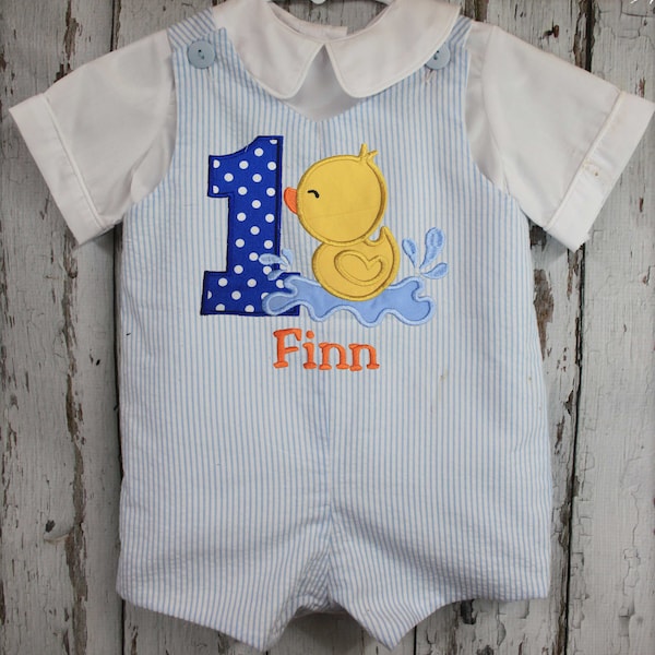 Baby Boy Rubber Duck First Birthday Shortall Jon Jon Outfit Hat White Collar Shirt Toddler Longall Number Romper Fast Shipping Applique