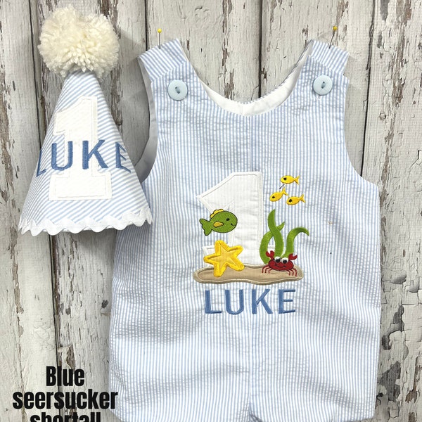 Baby's First Birthday Outfit,  Under the Sea Jon, Shortall, Longall, Romper, Overall,1st, 2nd, 3rd, Add Shirt, Add Hat, Fast Shipping