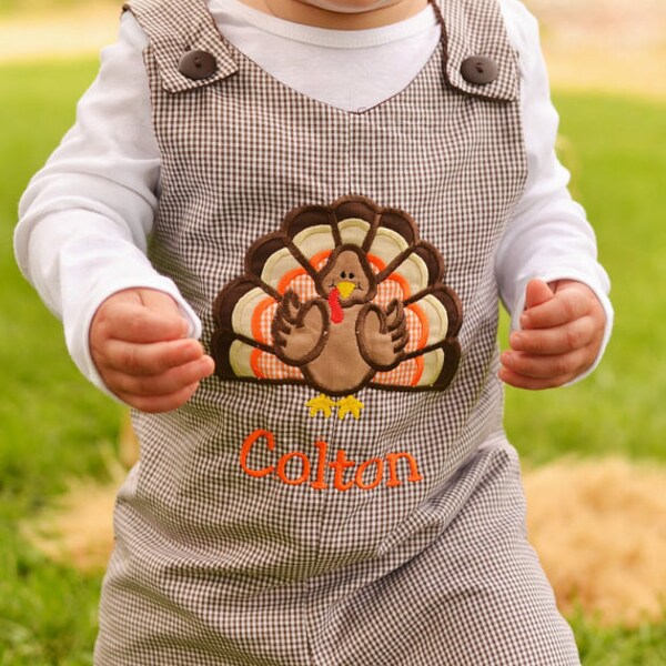 Bailey Boys Blue Longall - Embroidered Thanksgiving Turkey main image 1