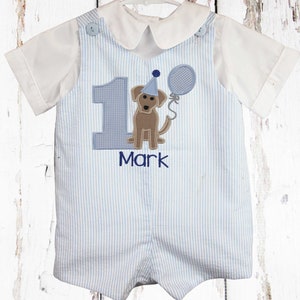 Baby's First Birthday Outfit, Personalized Dog, Puppy Jon Jon Romper Longall Shortall Bubble, Shirt Sold Separately, Add Hat, Fast Shipping