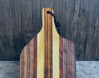 Striped Cheese Board, Exotic Wood Charcuterie w/Handle