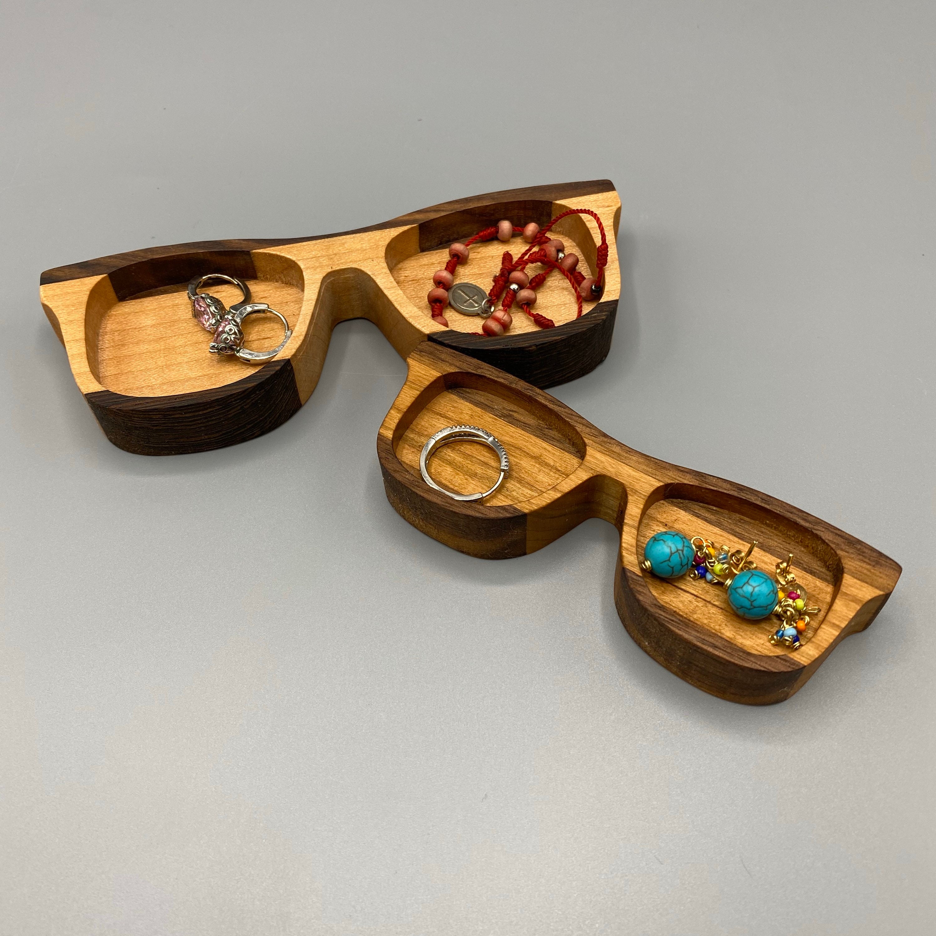 Catch All Tray Eyeglasses design Decorative Tray Jewelry Dish Wood