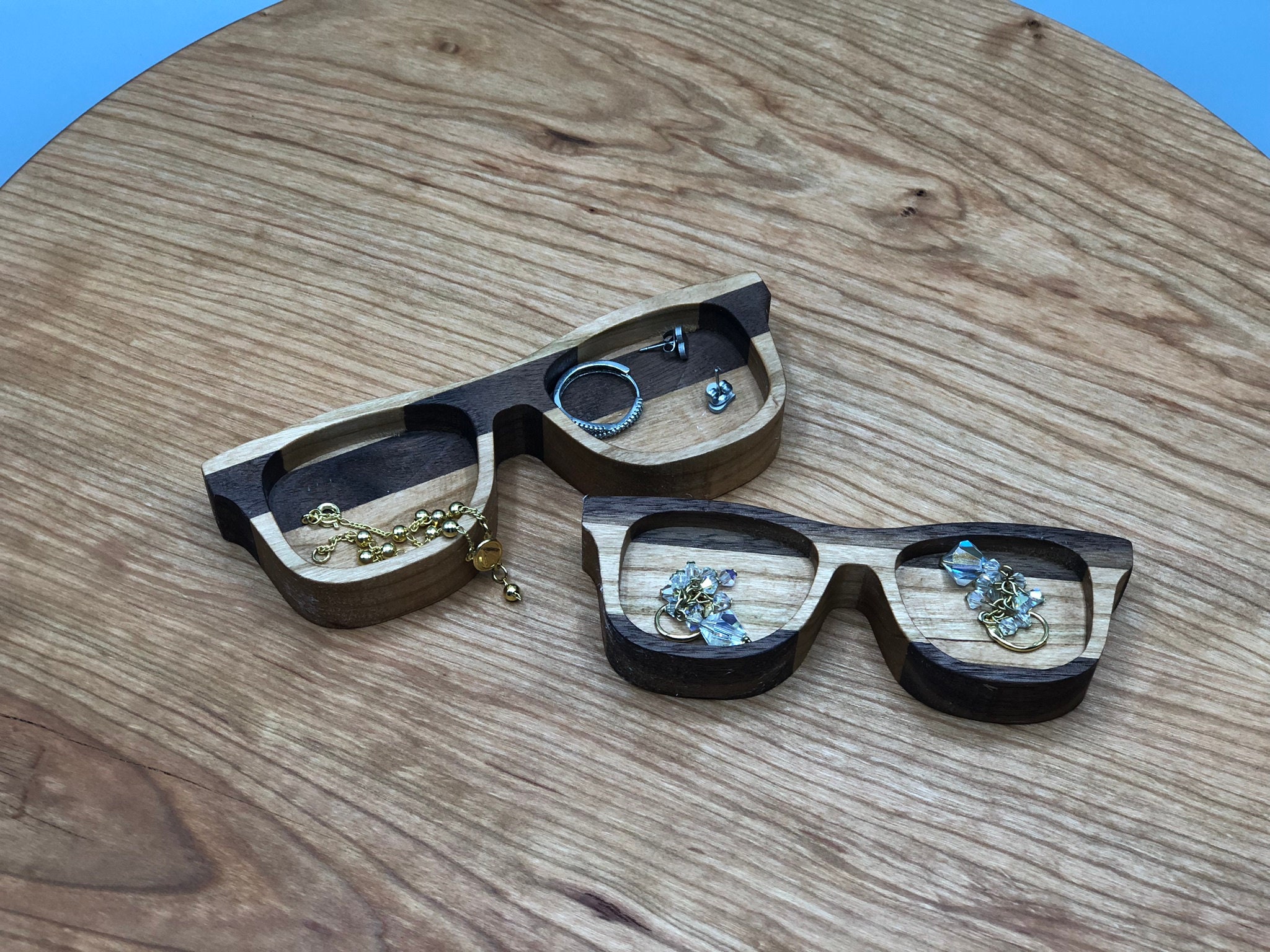 Catch All Tray Eyeglasses design Decorative Tray Jewelry Dish Wood