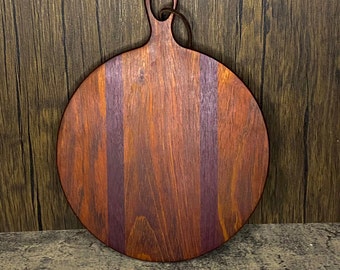 Exotic Hardwood Cheese Board | Handmade Round Paddle  Serving Board with Handle| 