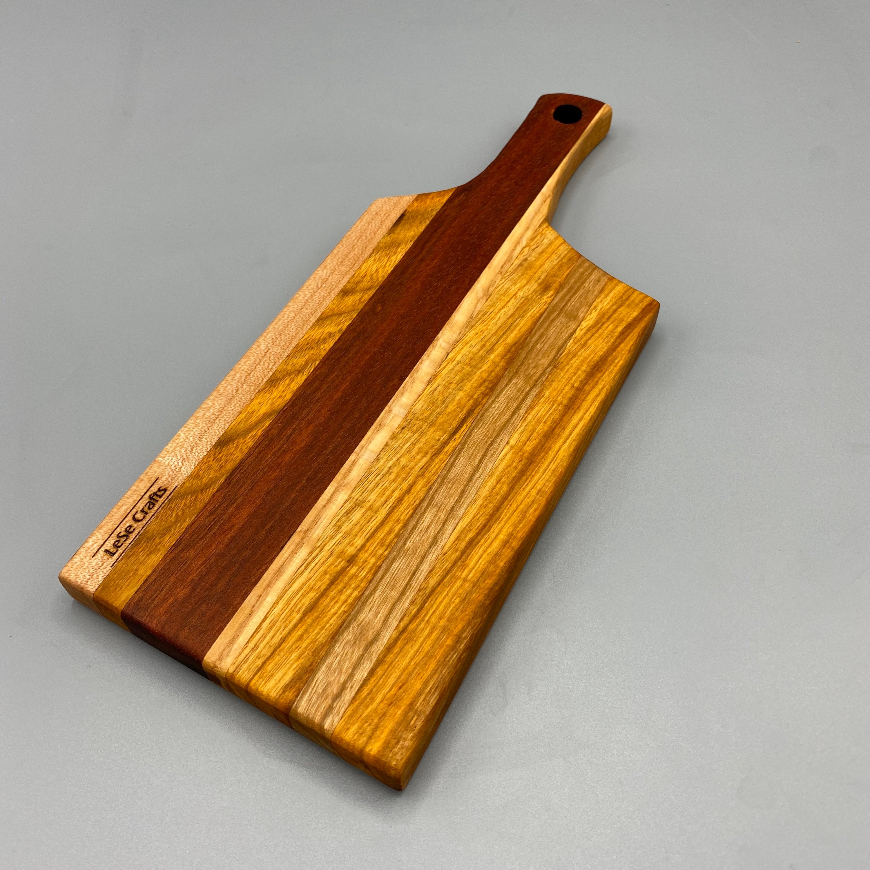 Wooden Cheese board with handle made from Exotic wood species, colorful