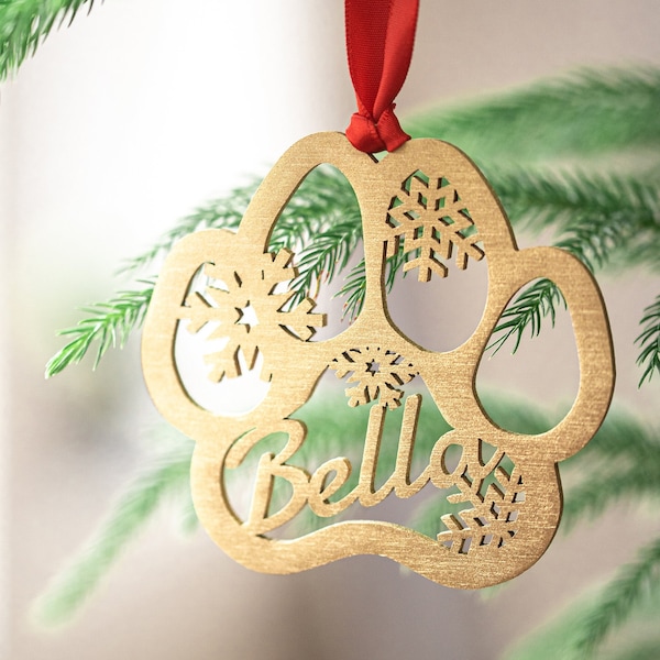 Personalized Paw Ornament - Pet Christmas Ornament - Custom Dog Ornament - In Memory Of Pet Ornament PW21