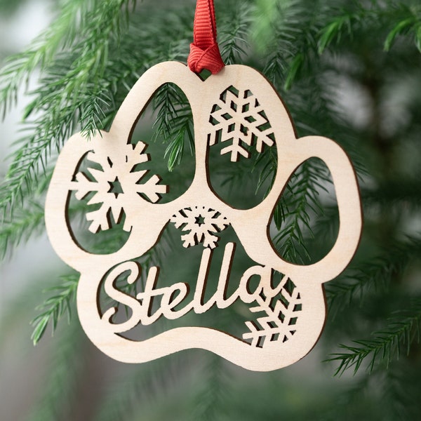 Personalized Paw Ornament - Pet Christmas Ornament - Custom Dog Ornament - In Memory Of Pet Ornament PW21