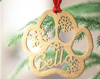 Personalized Paw Ornament - Pet Christmas Ornament - Custom Dog Ornament - In Memory Of Pet Ornament PW21