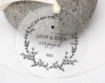 Personalized Engaged Ornament - Clear Acrylic - Our First Christmas - Gift for the Couple - Engagement Gift - AO05