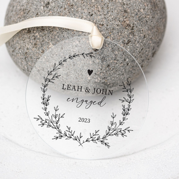 Personalized Engaged Ornament - Clear Acrylic - Our First Christmas - Gift for the Couple - Engagement Gift - AO05