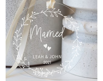 Personalized Married Ornament - Clear Acrylic - Mr & Mrs - Our First Christmas - Gift for the Couple - Wedding Gift - AO11