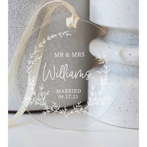 Personalized Married Ornament Clear Acrylic Mr & Mrs Our First Christmas Gift for the Couple Wedding Gift AO06 image 1