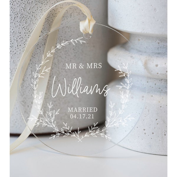 Personalized Married Ornament - Clear Acrylic - Mr & Mrs - Our First Christmas - Gift for the Couple - Wedding Gift - AO06