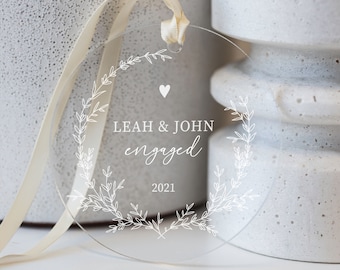 Personalized Engaged Ornament - Clear Acrylic - Our First Christmas - Gift for the Couple - Engagement Gift - AO05