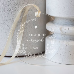 Personalized Engaged Ornament Clear Acrylic Our First Christmas Gift for the Couple Engagement Gift AO05 image 2