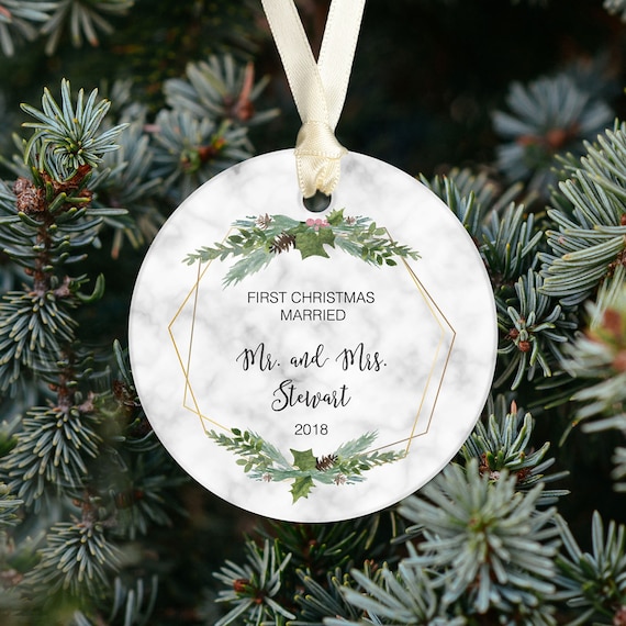 Personalized First Christmas Married Ornament - Gift for the Couple - Wedding Gift - Our First Christmas - Mr and Mrs - OR16