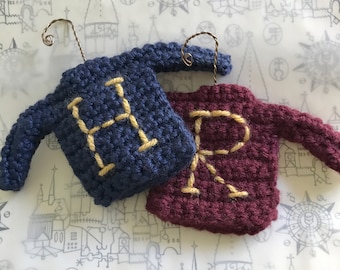 Crocheted Sweater Ornaments – Harry and Ron Initials, Set of 2