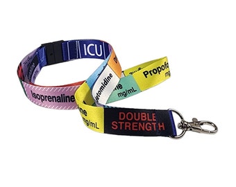 Paquete de 2 cordones de cuidados intensivos con clip de seguridad para etiquetas de medicamentos hospitalarios