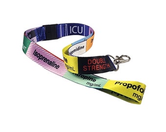 10 Pack Intensive Care Lanyards with Hospital Drug Label Safety Pull Clip