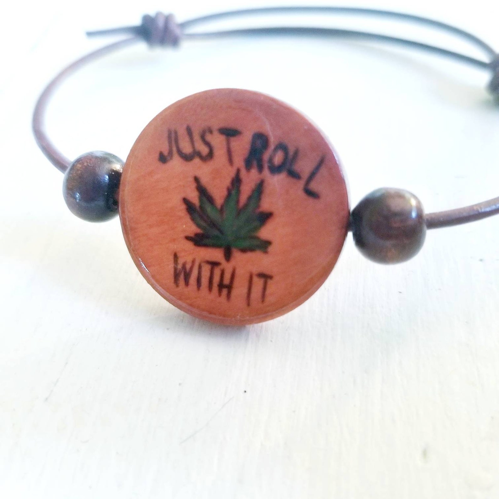 Pot leaf wood bracelet. Weed bracelet. Wood burned Marijuana Etsy