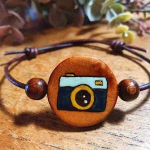 Camera Bracelet, Photographer Gift, Photography Wood Bracelet, Wedding Photographer Gift, Camera Boho Jewelry.