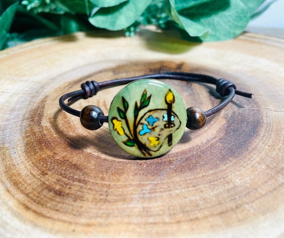 Artist Paint Palette Wood Bracelet. Art Teacher Gifts/Gifts for Artists/Jewelry for Artists/Wood Burned Paint Pallet for artists/Painter