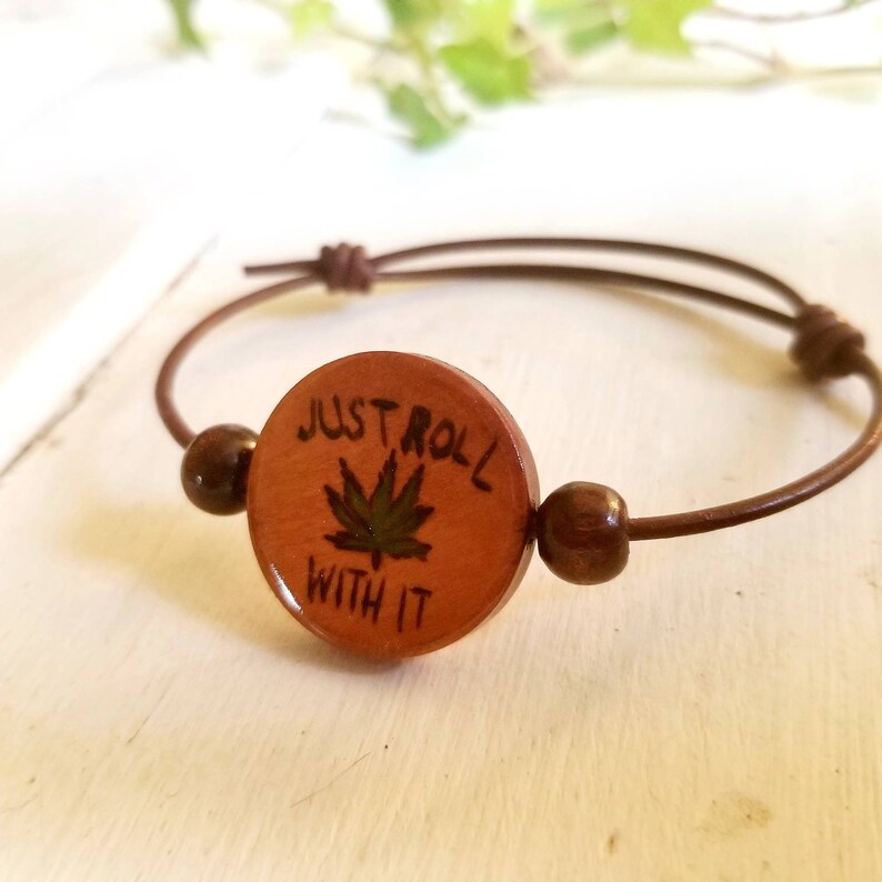 Pot leaf wood bracelet. Weed bracelet. Wood burned Marijuana Etsy