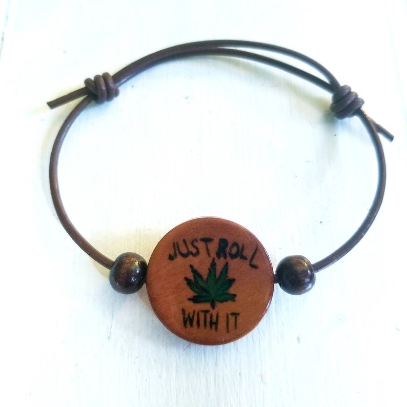 Pot leaf wood bracelet. Weed bracelet. Wood burned Marijuana Etsy