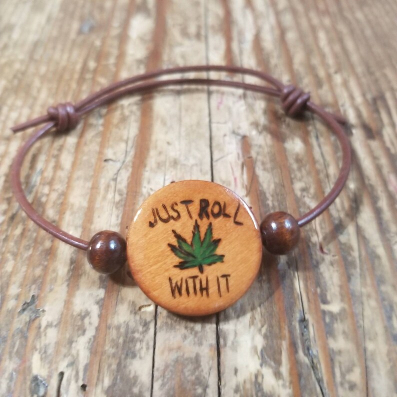 Pot leaf wood bracelet. Weed bracelet. Wood burned Marijuana Etsy
