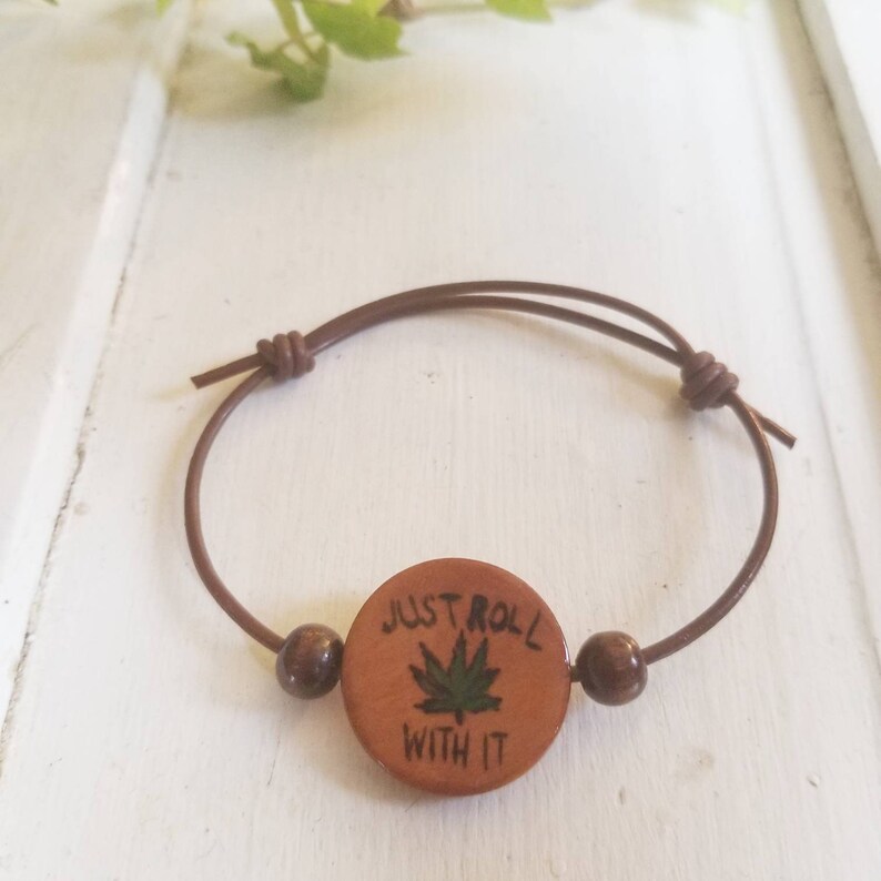 Pot leaf wood bracelet. Weed bracelet. Wood burned Marijuana Etsy