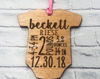 Wood Personalized Birth Stats Ornament