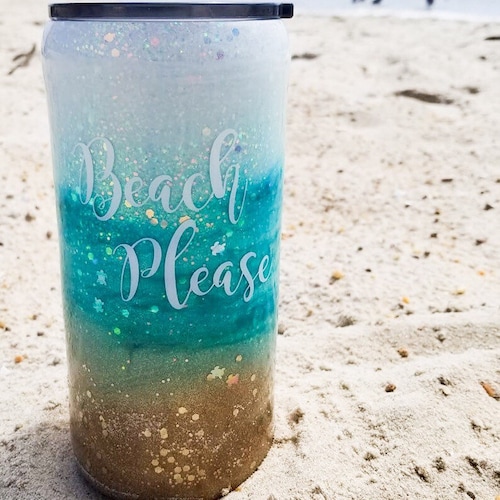 Glitter Beach Theme Tumbler Etsy