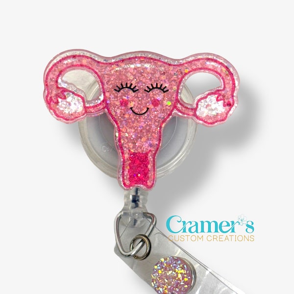 Glitter Uterus Badge Reel – Handmade Acrylic OB/GYN Accessory
