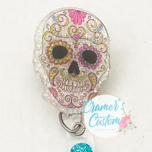 Glitter Sugar Skull Badge Reel