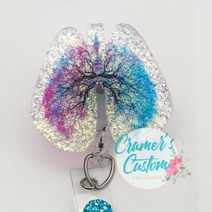 Glitter Lung Badge Reel - Watercolor Lung Badge Reel - Respiratory Therapy Badge Reel