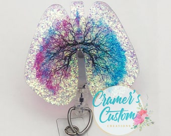 Glitter Lung Badge Reel - Watercolor Lung Badge Reel - Respiratory Therapy Badge Reel