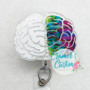 Brain Badge Reel - Personalized Glitter Brain - Nurse Gift