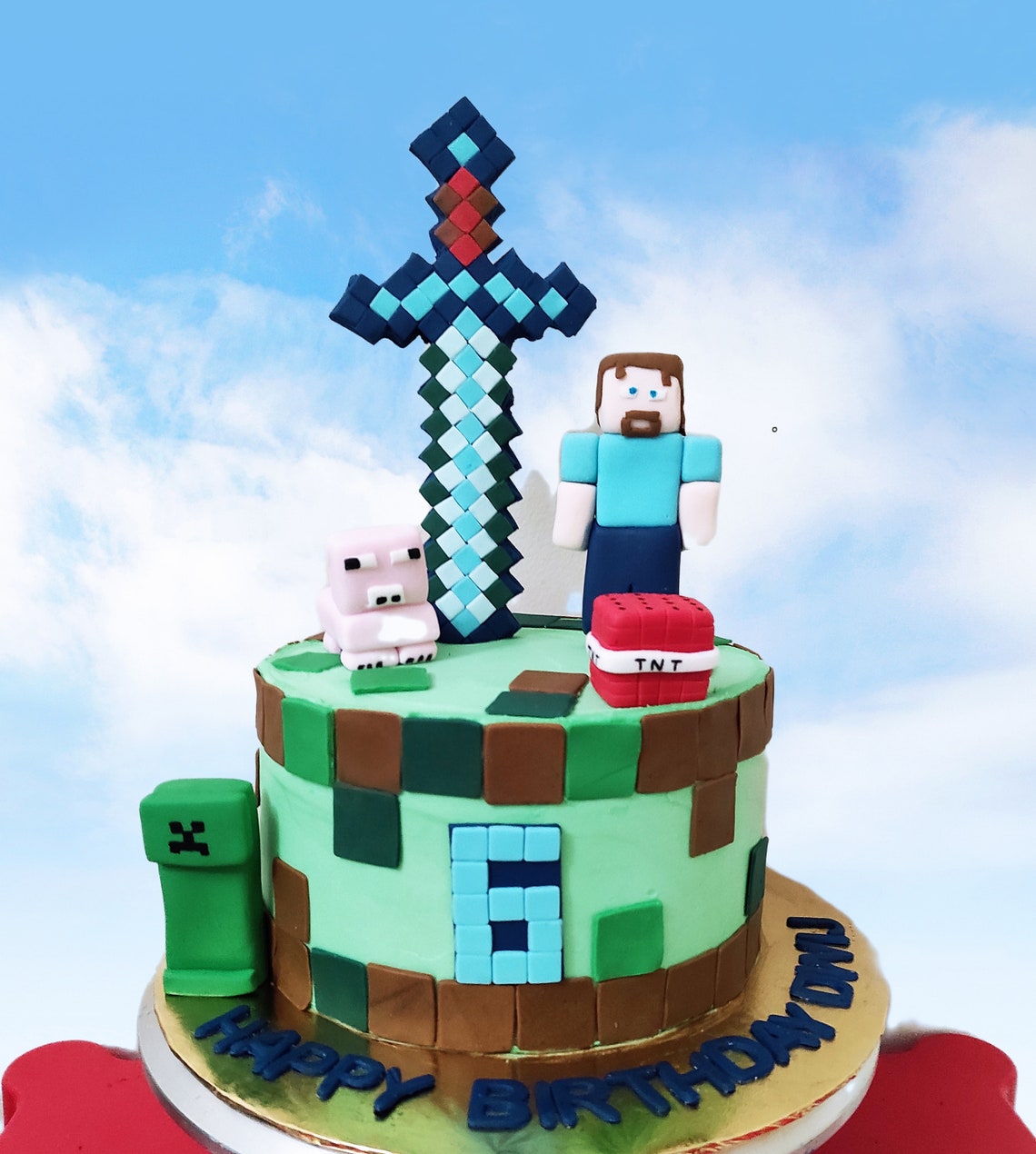Minecraft Edible Fondant Cake Toppers Set Sword Steve Pig Etsy